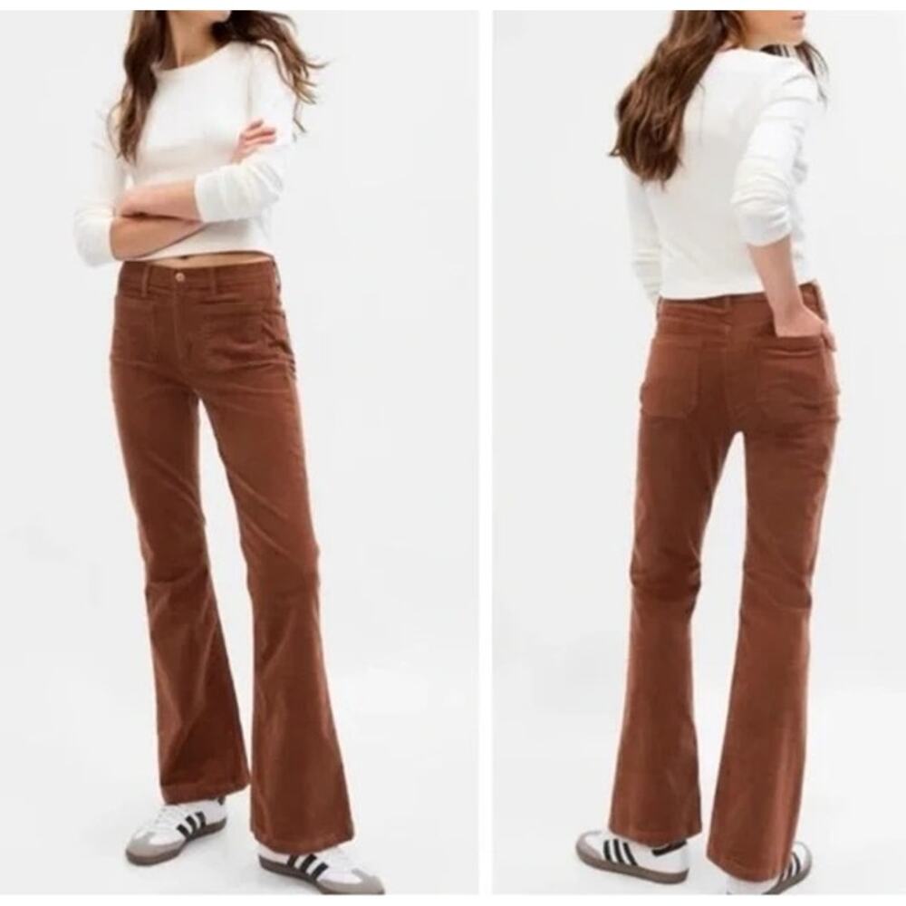 GAP 70's Flare High Rise Coduroy Patch Pocket Bell Bottom Pants Brown 27 / 4